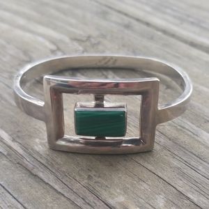 Vtg. Mexican Silver & Malachite hinged bracelet